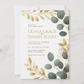 Elegant Gold Eucalyptus Botanical Wedding Kaart (Voorkant)