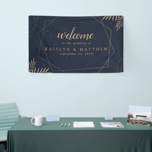Elegant Gold Eucalyptus Geometric Wedding Party Spandoek (Beurs)