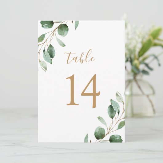 Elegant Gold Eucalyptus Greenery 5x7 tabelnummers (Staand voorkant)