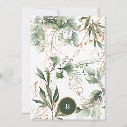 Elegant Gold Eucalyptus Greenery Boho Moss Green Kaart (Achterkant)