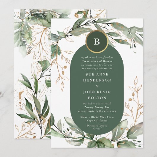 Elegant Gold Eucalyptus Greenery Boho Moss Green Kaart (Voorkant / Achterkant)