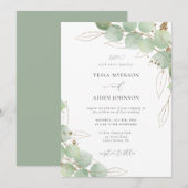 Elegant Gold Eucalyptus Greenery Wedding Kaart (Voorkant / Achterkant)