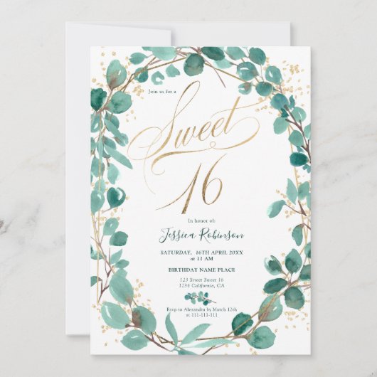 Elegant Gold eucalyptus leaf fotoscript, zoet 16 Kaart (Voorkant)