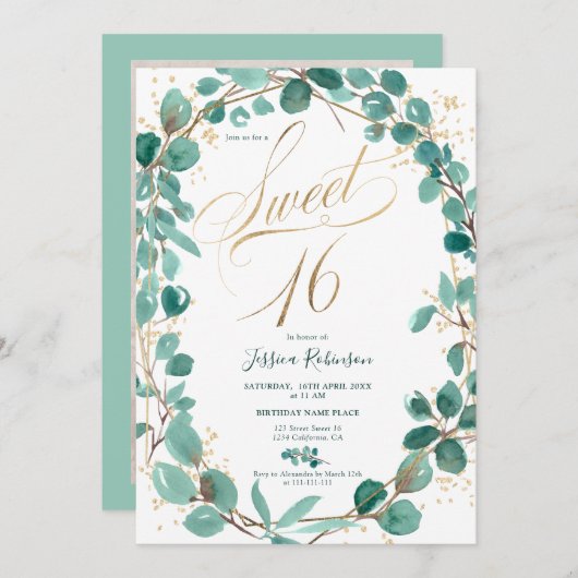 Elegant Gold eucalyptus leaf fotoscript, zoet 16 Kaart (Voorkant / Achterkant)