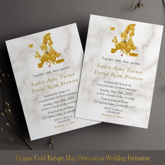 Elegant Gold Europe Map Destination Wedding Kaart
