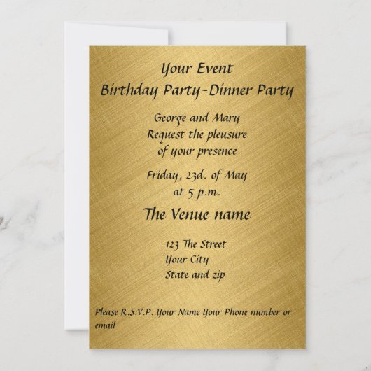 Elegant Gold Event Invitation Kaart (Achterkant)