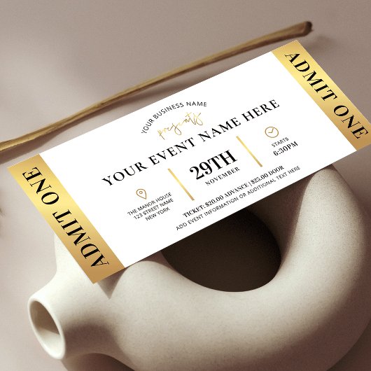 Elegant Gold Event Ticket Business Logo Geef er ee Kaart