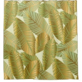 elegant gold exotic leaves seamless pattern on blu douchegordijn (Voorkant)