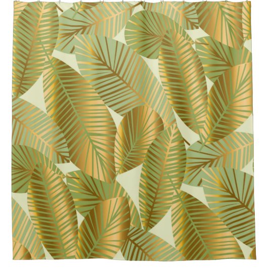 elegant gold exotic leaves seamless pattern on blu douchegordijn (Voorkant)