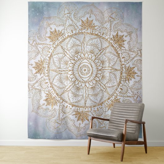 Elegant Gold Eye Sun Moon Mandala Design Wandkleed (In situ)