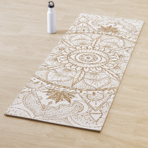 Elegant Gold Eye Sun Moon Mandala White Design Yogamat