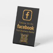 Elegant Gold Facebook QR Code Business Sign Reclamebord Met Voetstuk (Voorkant)