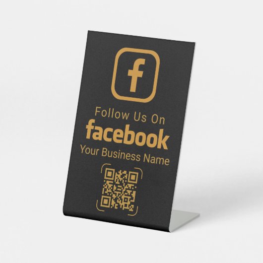Elegant Gold Facebook QR Code Business Sign Reclamebord Met Voetstuk (Voorkant)