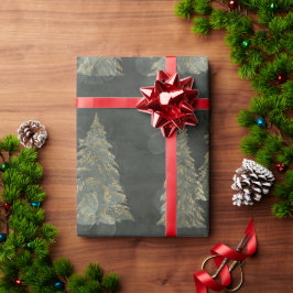 Elegant Gold Fairylight Pine Trees Kerstmis Cadeaupapier