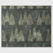 Elegant Gold Fairylight Pine Trees Kerstmis Cadeaupapier (Vlak)