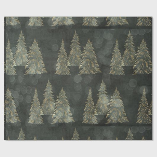 Elegant Gold Fairylight Pine Trees Kerstmis Cadeaupapier (Vlak)