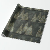 Elegant Gold Fairylight Pine Trees Kerstmis Cadeaupapier (Uitgerold)