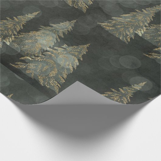 Elegant Gold Fairylight Pine Trees Kerstmis Cadeaupapier (Hoek)