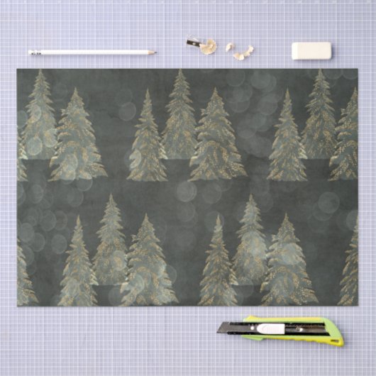 Elegant Gold Fairylight Pine Trees Kerstmis Tissuepapier (Craft)