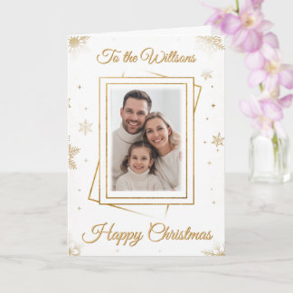 Elegant Gold Family Frame Photo Christmas Card  Kaart