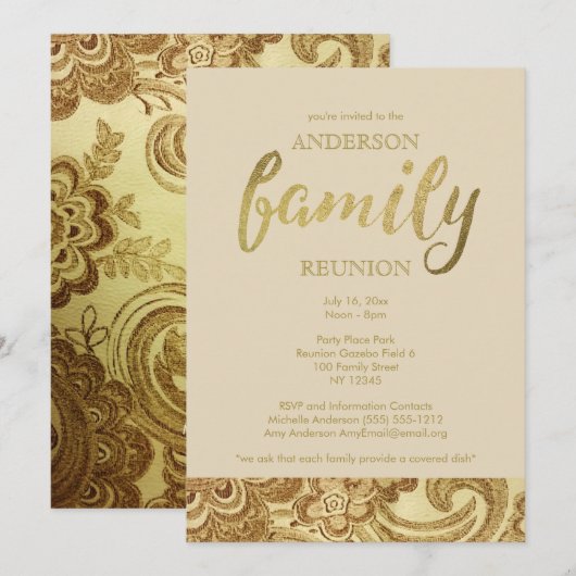 Elegant Gold Family Reunion Kaart (Voorkant / Achterkant)