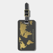 ELEGANT GOLD FAUX BLACK WERELDKAART GEPERSONALISEE BAGAGELABEL (Voorkant verticaal)