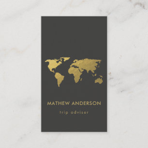 ELEGANT GOLD FAUX BLACK WERELDKAART GEPERSONALISEE VISITEKAARTJE