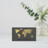 ELEGANT GOLD FAUX BLACK WERELDKAART GEPERSONALISEE VISITEKAARTJE (Staand voorkant)