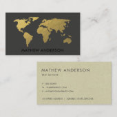 ELEGANT GOLD FAUX BLACK WERELDKAART GEPERSONALISEE VISITEKAARTJE (Voorkant / Achterkant)