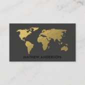 ELEGANT GOLD FAUX BLACK WERELDKAART GEPERSONALISEE VISITEKAARTJE (Voorkant)