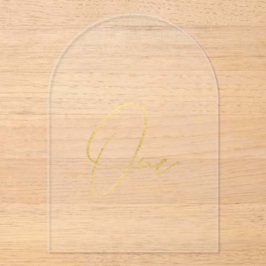 Elegant Gold Faux Foil Arch Acrylic Table Number Acryl Uitnodigingen (Voorkant)