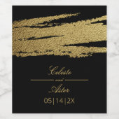 Elegant Gold Faux Folie Brush Stroke Black Wedding Wijn Etiket (Enkel label)