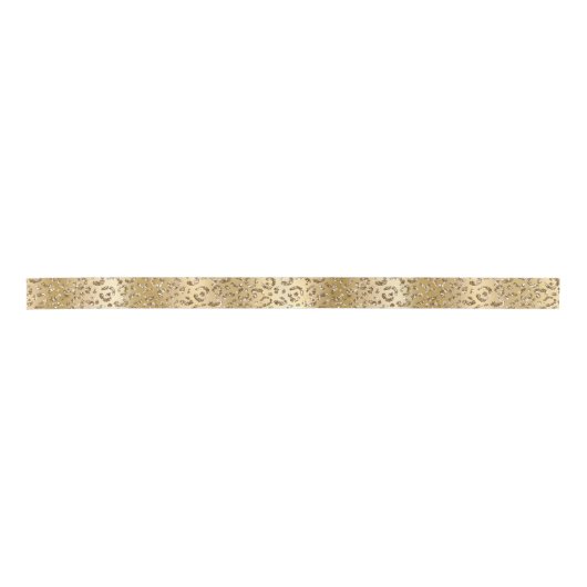 Elegant Gold Faux Glitter Leopard Spots Patroon Satijnen Lint (Voorkant)