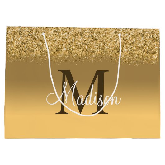 Elegant Gold Faux Glitter Monogram Groot Cadeauzakje (Achterkant)