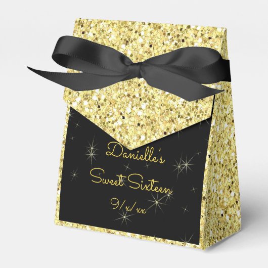 Elegant Gold, Faux Glitter, zoete zestien Bedankdoosjes (Voorkant Zijde)