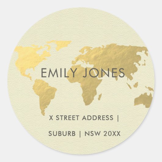 ELEGANT GOLD FAUX KRAFT WERELDKAART PERSONALISEERD RONDE STICKER (Voorkant)