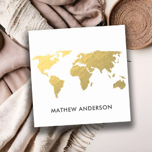 ELEGANT GOLD FAUX KRAFT WERELDKAART PERSONALISEERD VIERKANTE VISITEKAARTJE