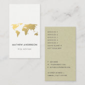 ELEGANT GOLD FAUX KRAFT WERELDKAART PERSONALISEERD VISITEKAARTJE (Voorkant / Achterkant)