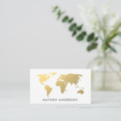ELEGANT GOLD FAUX KRAFT WERELDKAART PERSONALISEERD VISITEKAARTJE (Staand voorkant)
