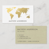ELEGANT GOLD FAUX KRAFT WERELDKAART PERSONALISEERD VISITEKAARTJE (Voorkant / Achterkant)
