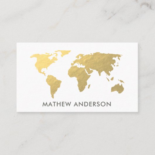 ELEGANT GOLD FAUX KRAFT WERELDKAART PERSONALISEERD VISITEKAARTJE (Voorkant)