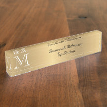 Elegant Gold Faux Metal Monogram Student
