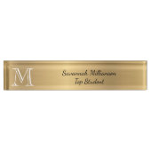 Elegant Gold Faux Metal Monogram Student Naambordje (Voorkant)
