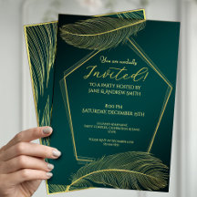 Elegant Gold Feather Geometric Invitation Card On 