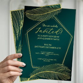 Elegant Gold Feather Geometric Invitation Card On  Kaart