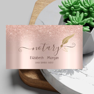 Elegant Gold Feather Notary Roos Gold Glitter Visitekaartje