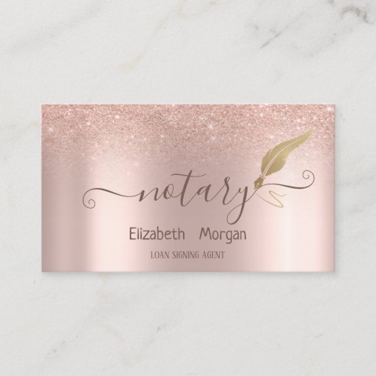 Elegant Gold Feather Notary Roos Gold Glitter Visitekaartje (Voorkant)
