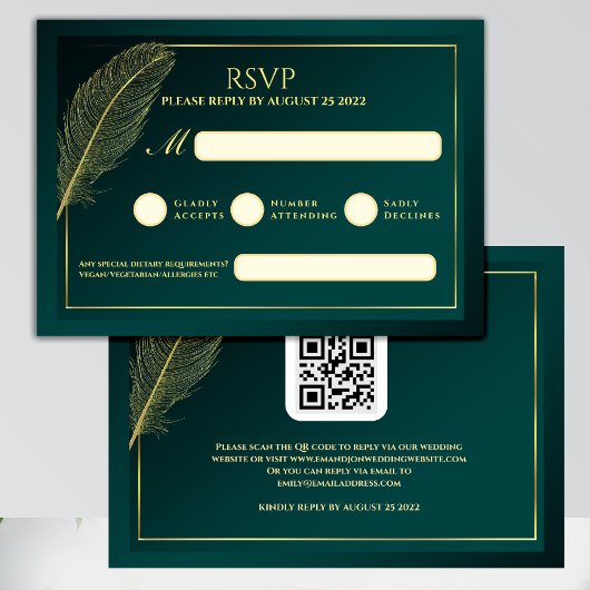 Elegant Gold Feather RSVP Card Template Kaartje