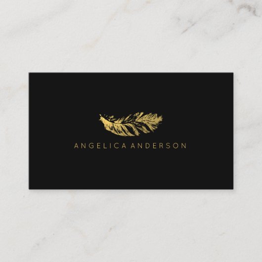 Elegant Gold Feather Visitekaartje (Voorkant)