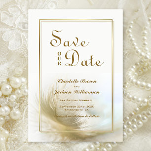 Elegant Gold Feather Wedding Save the Date